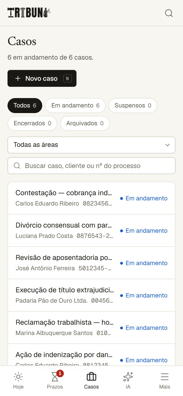 Lista de casos no celular