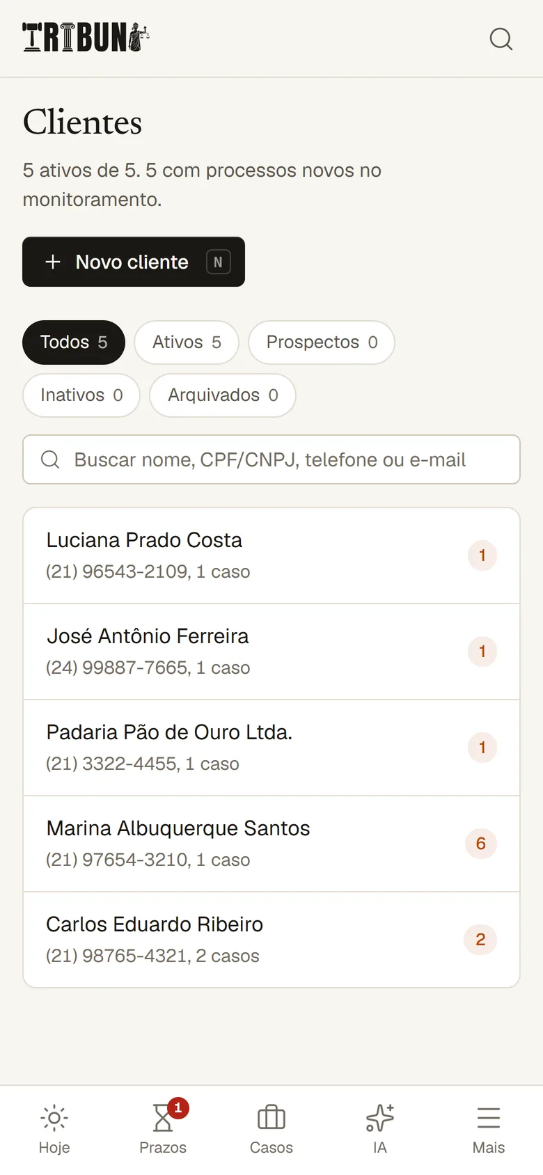 Lista de clientes no celular
