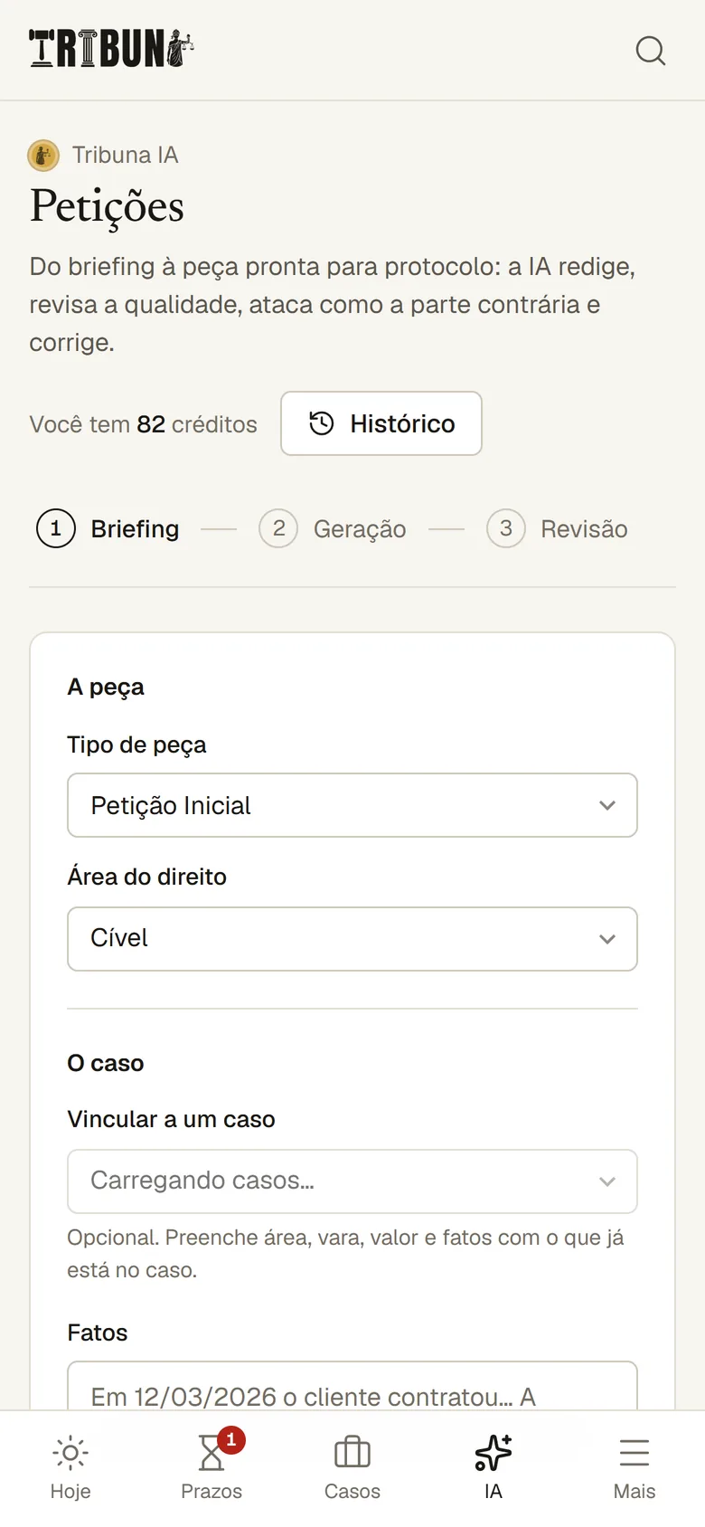 Briefing da petição no celular
