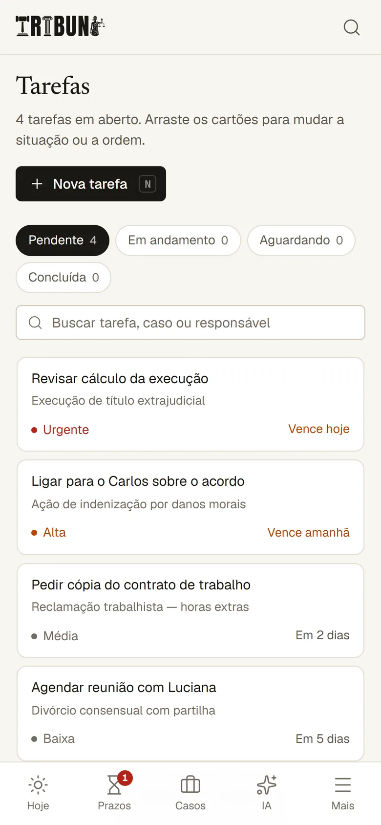 Tarefas no celular