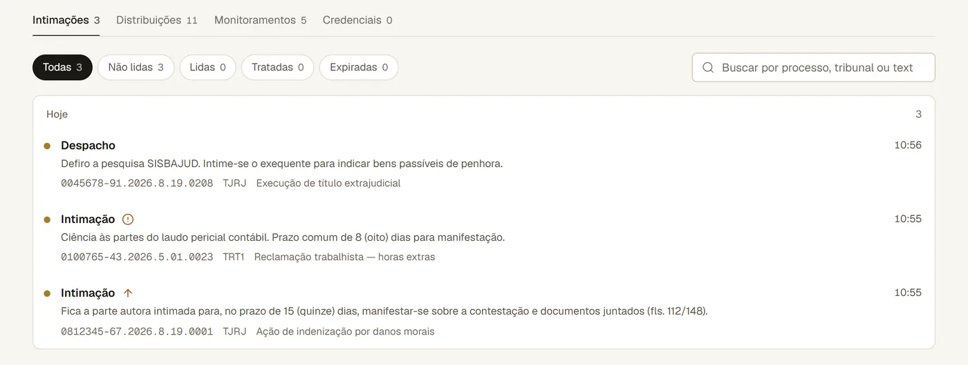 Caixa de intimações do Tribuna